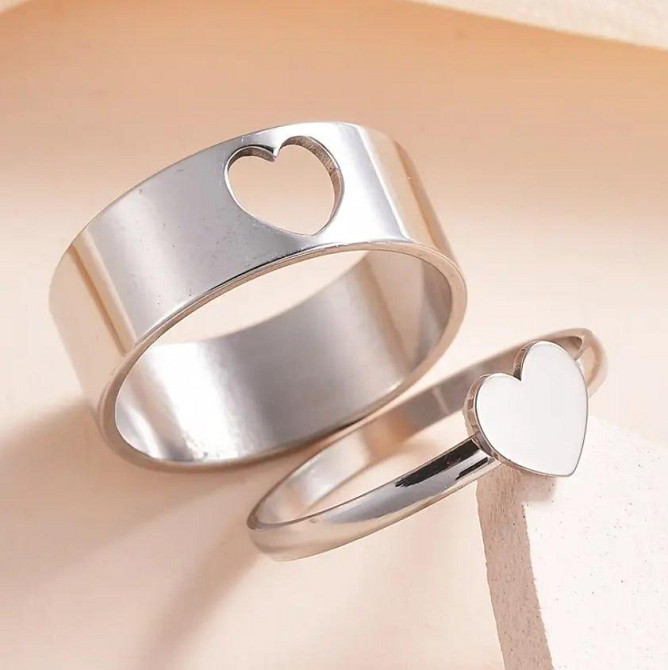 Парные кольца с сердечком – набор в серебристом цвете Киев - изображение 1