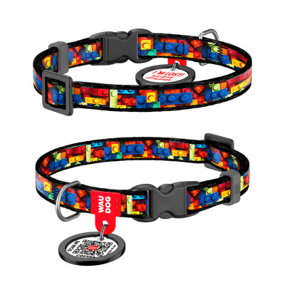 Нашийник для тварин WAUDOG Nylon з QR паспортом "Блоки" для котів та дрібних порід собак, XS (278-4056) Вінниця - фото 1