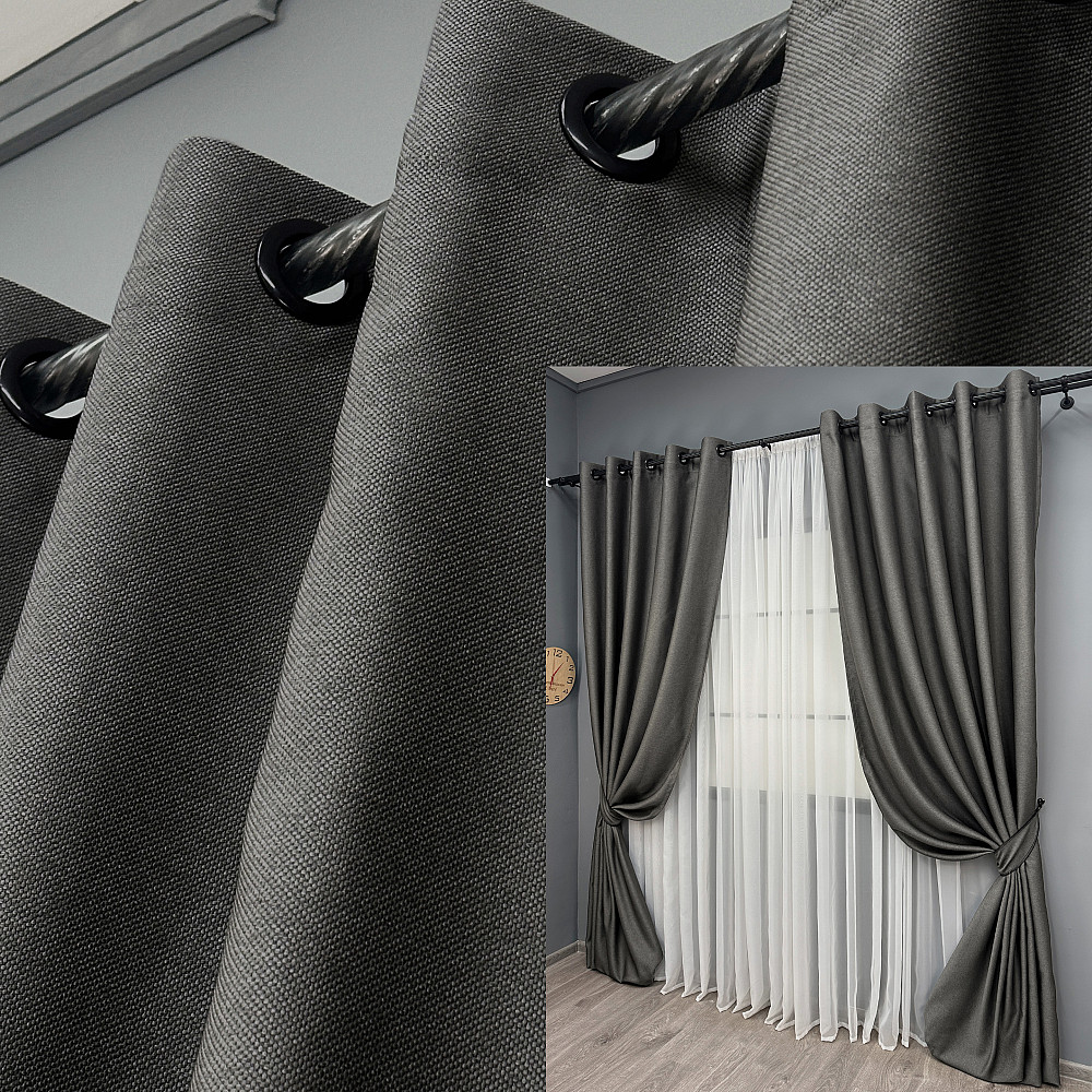 Комплект готовых штор на люверсах VR-Textil Рогожка TERRA LUXE № 1857ш Графитовый 150х270 см 2 шт (37-0310) Киев - изображение 1