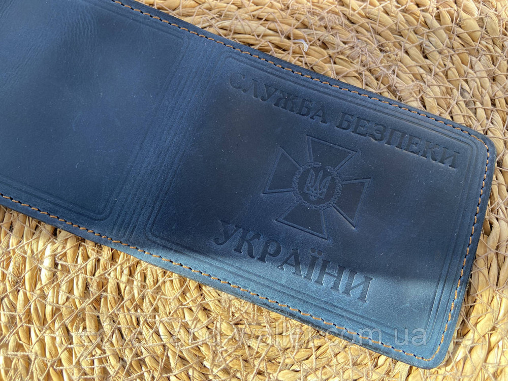 Обкладинка на посвідчення "Служба безпеки України" СБУ з вінтажної шкіри (синя) Київ - фото 3