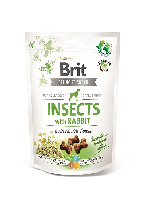 Лакомства для собак Brit Care Dog Crunchy Cracker Insects для иммунитета, насекомые, кролик и фенхель, 200 г Винница - изображение 1