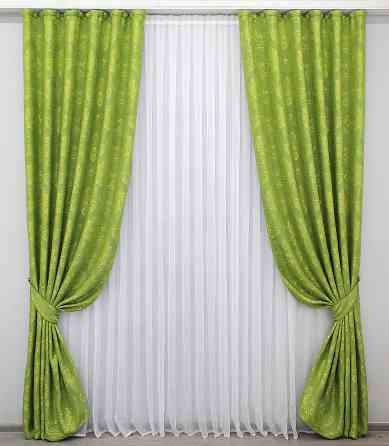 Комплект готових штор VR-Textil Льон Корона Марія № 665ш Оливковий 150х270 см 2 шт (30-441) Київ