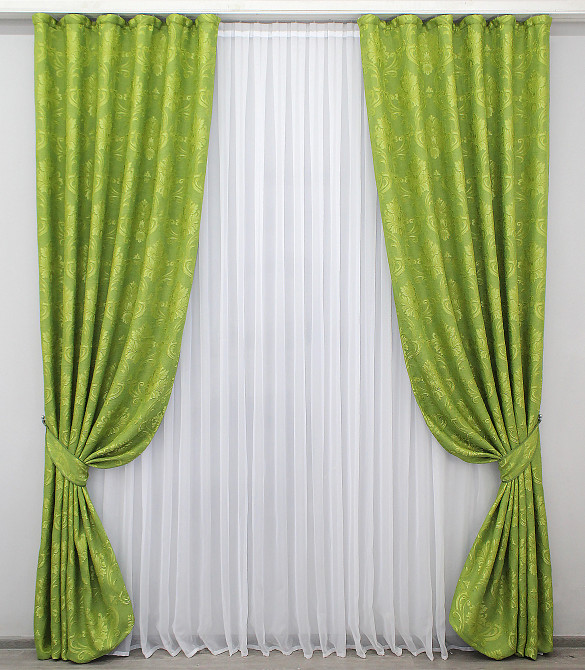 Комплект готових штор VR-Textil Льон Корона Марія № 665ш Оливковий 150х270 см 2 шт (30-441) Київ - фото 2