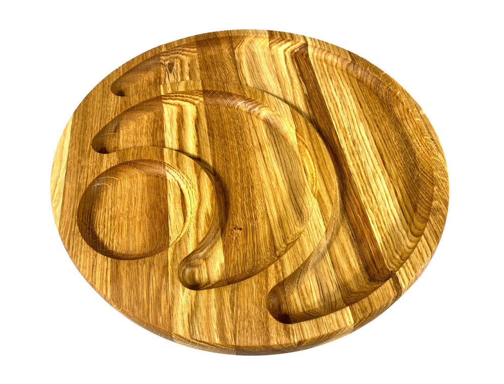 Деревʼяна тарілка з натурального дерева діаметр 30 см, висота 2 см, тарілка для закусок Кам'янець-Подільський - фото 3