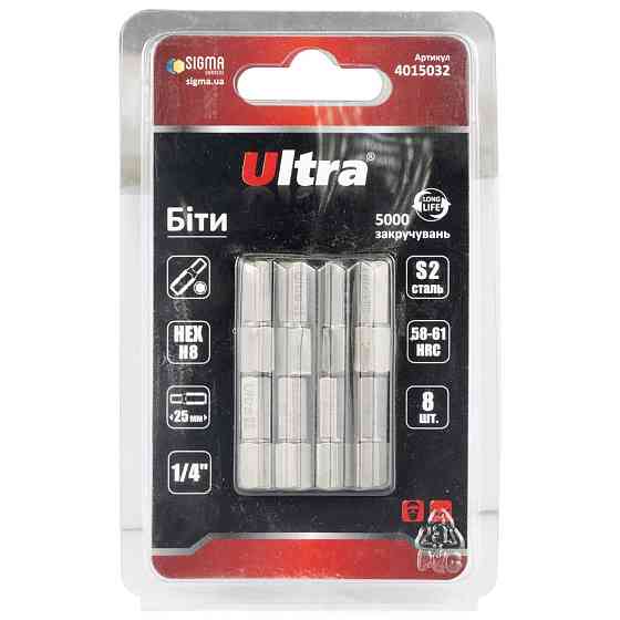 Ultra Биты HEX 8×25мм ¼" 8шт S2 (блистер) ULTRA (4015032) Коломия