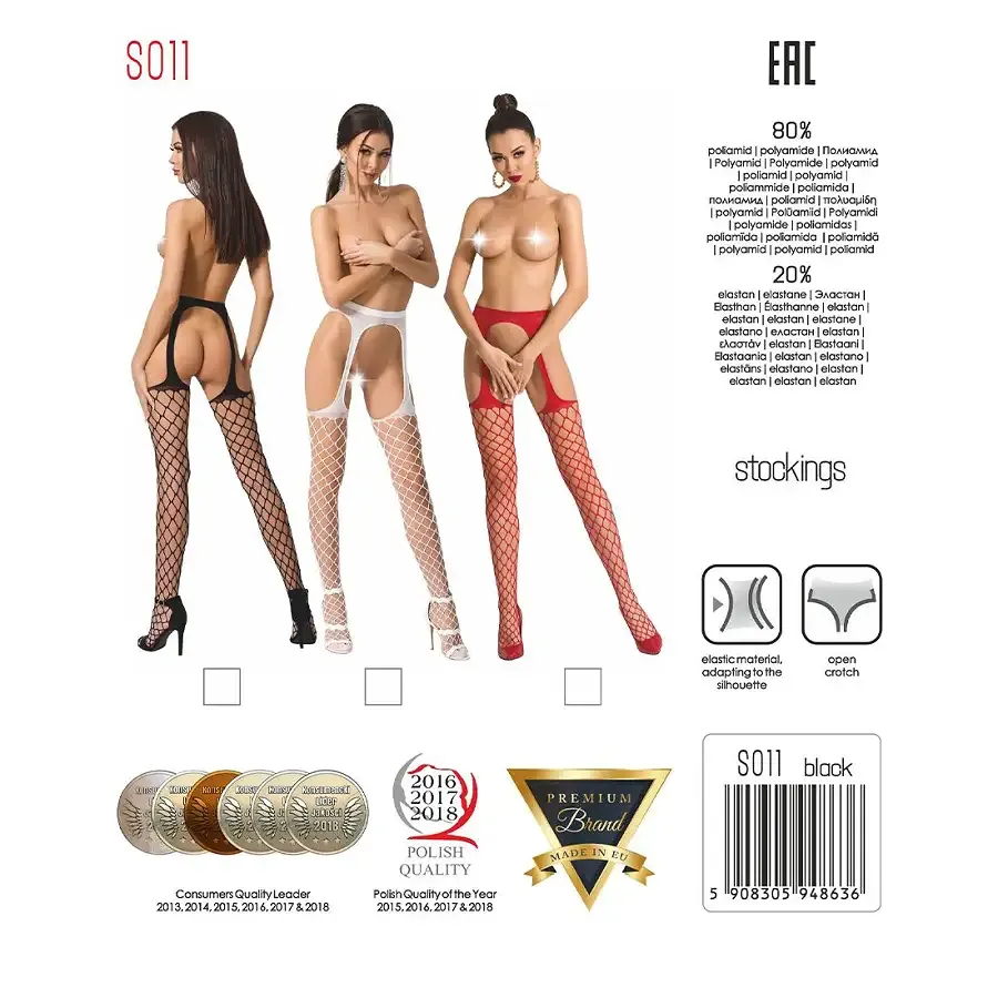 Сітчасті панчохи-стокінги Passion S011 One Size, White, імітація гартерів, відкритий доступ Львов - изображение 5