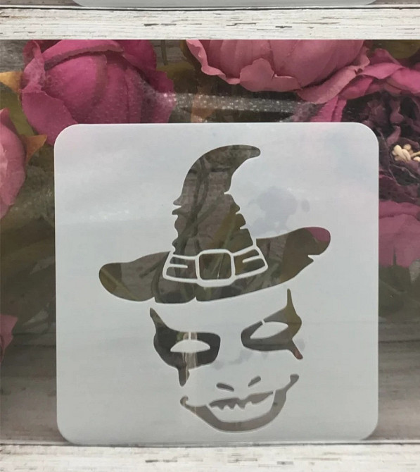 Трафарет на Хэллоуин Лицо клоуна 13 на 13 см серый Киев - изображение 1