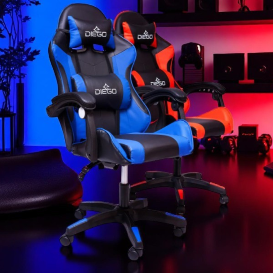 Игровое компьютерное кресло DIEGO черно красного цвета ,эргономичное и массажером до 120 кг Львов