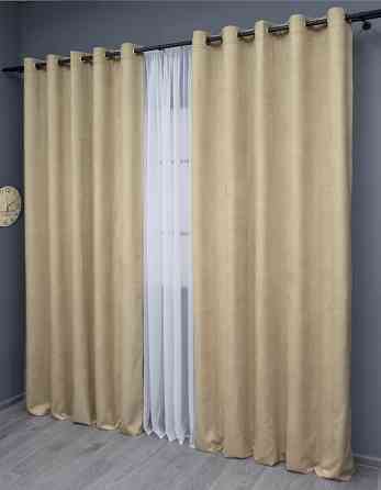 Комплект штор на люверсах VR-Textil Микровелюр Petek № 1491ш 150х280 см 2 шт Бежевый (37-0215) Киев