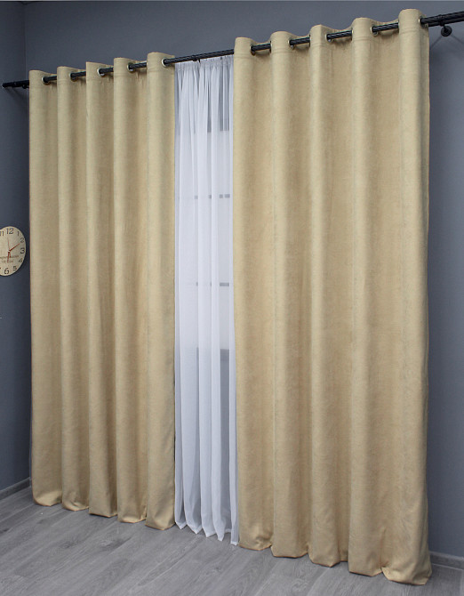 Комплект штор на люверсах VR-Textil Микровелюр Petek № 1491ш 150х280 см 2 шт Бежевый (37-0215) Киев - изображение 4