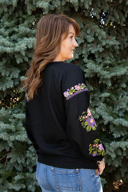 Вышиванка женская, льняная, черная, с длинным рукавом топ Киев - изображение 8