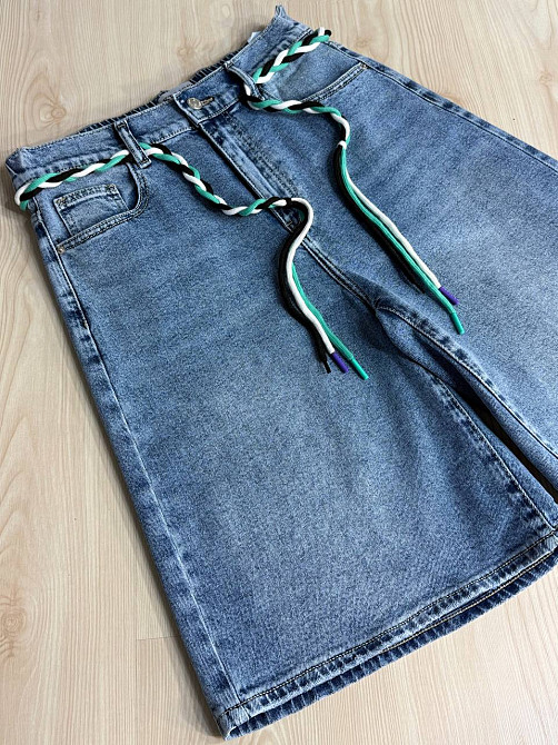 Шорти жіночі джинсові Moss 787 бермуди з резинкою на поясі великі розміри блакитні, блакитний, 31, 31, 87 см, 113 см Київ - фото 7
