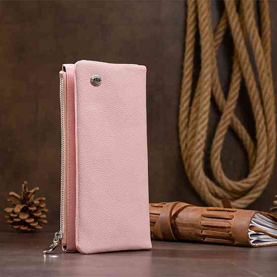 Вертикальный кошелек на кнопке женский Розовый (ST Leather) Киев
