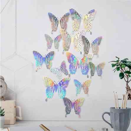 Декоративні метелики сріблясті перламутрові - 12шт. в наборі, фольга Київ