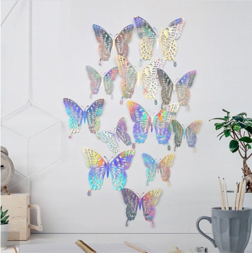 Декоративні метелики сріблясті перламутрові - 12шт. в наборі, фольга Київ - фото 1