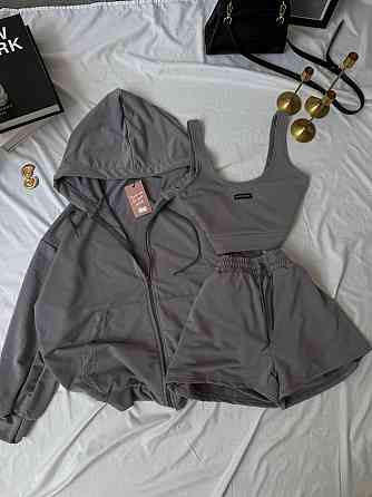 Женский прогулочный костюм тройка: кофта топ и шорты двунитка Одесса