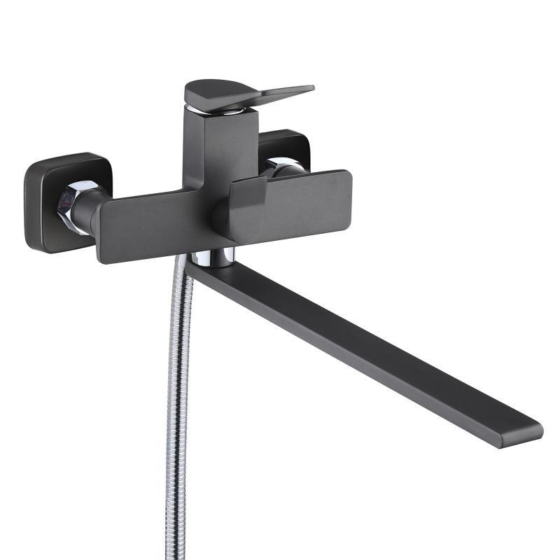 Смеситель для ванны с длинным поворотным изливом, c душевым гарнитуром Qtap Presto QTPRE2601GRP45583 Graphite Харьков - изображение 1