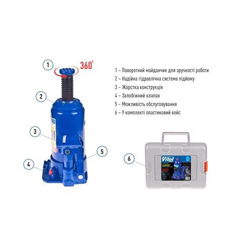 Гидравлический телескопический домкрат Iron Hand 5 т, чемодан, подъем 185-358 мм, 4,1 кг (IH-185355D-K) Харьков - изображение 6