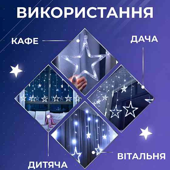 Гирлянда штора светодиодная GarlandoPro звезда и елка 120LED 3х0,9 м 8 режимов Белый 1733071W Киев