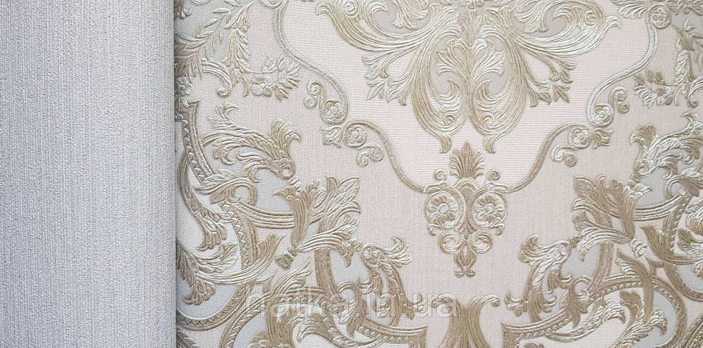Шпалери вінілові на флізеліні AdaWall Seyyah 1.06х10 вензелю квіти фігури структурні сріблясті на сірому Київ - фото 2