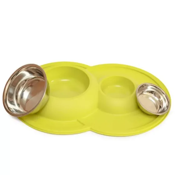Миска подвійна металева Volcano Inox з м'яким ковриком для собак та котів, розмір 49 x 33 x 5.5 см Київ
