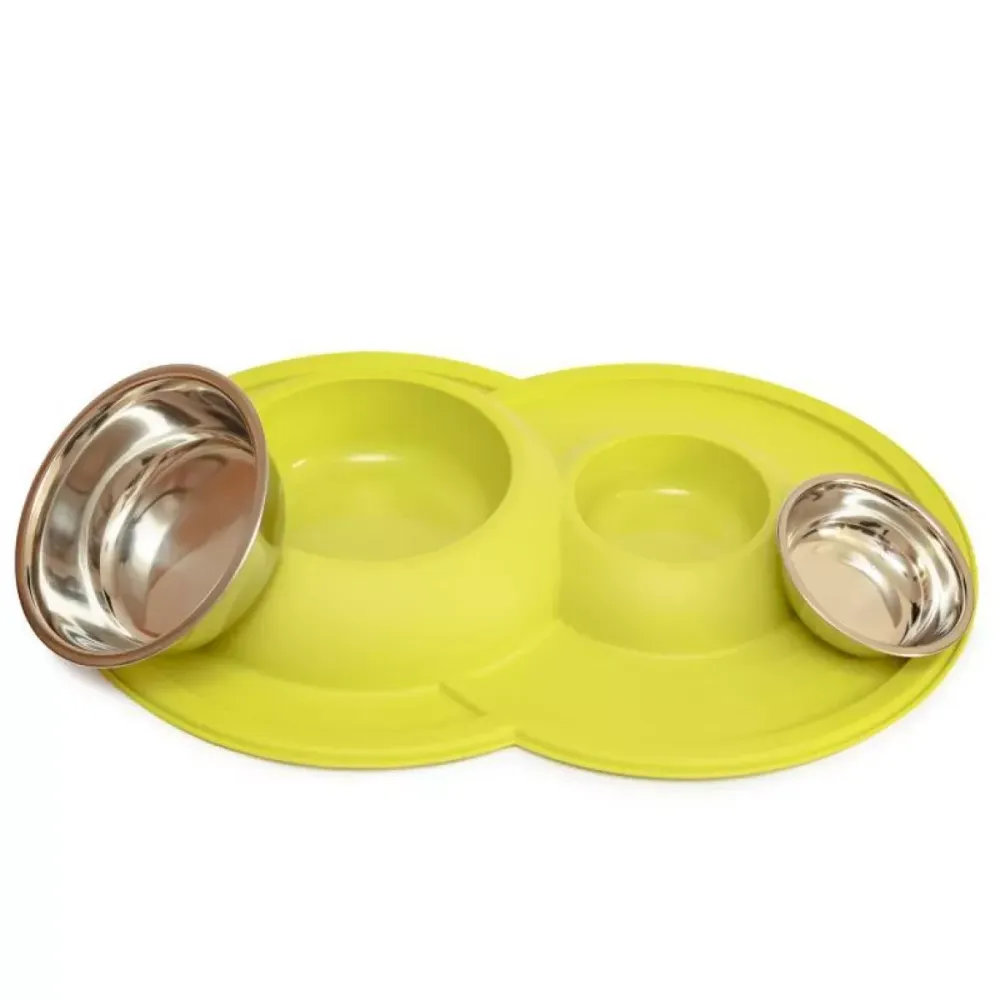 Миска двойная металлическая Volcano Inox с мягким ковриком для собак и кошек, размер 49 x 33 x 5.5 см Киев - изображение 2