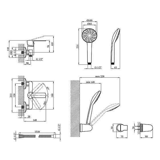 Змішувач для душу Kroner KRP Bremen - C050 з душовим гарнітуром Київ