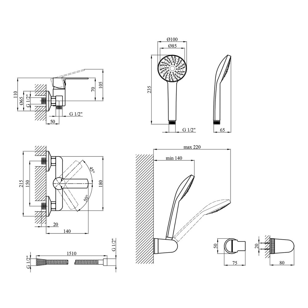 Смеситель для душа Kroner KRP Bremen - C050 с душевым гарнитуром Киев - изображение 2