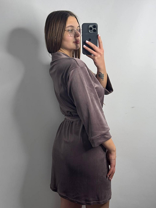 Халат жіночий плюш велюр під пояс Мокко L Харків - фото 2