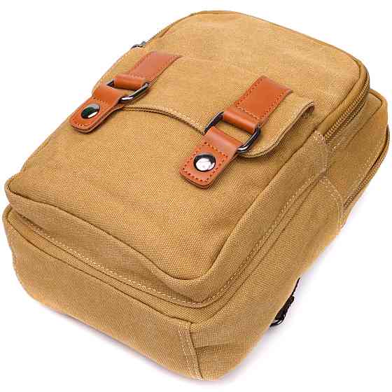 Удобная сумка-рюкзак в стиле милитари с двумя отделениями из плотного текстиля Vintage 22166 Песочный Киев