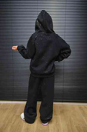 Детский черный спортивный костюм для девочки на молнии со стразами 158 Николаев