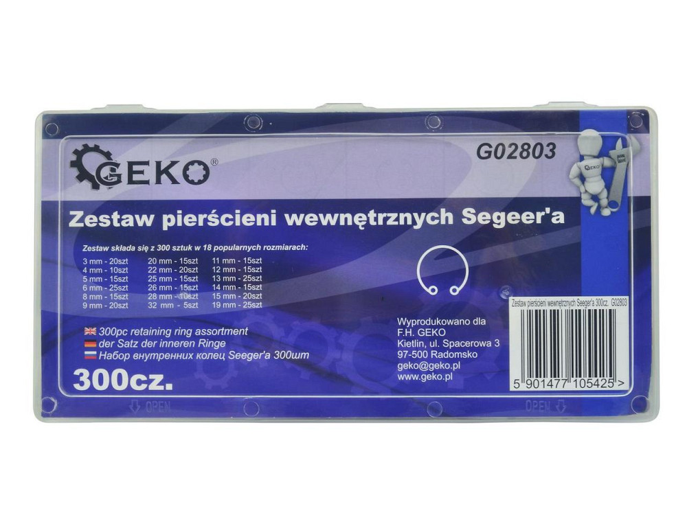 РемНабір стопорних кілець "GeKo" Segera внутішні,  комплект: 18 розмірів -  300 штук Київ - фото 5