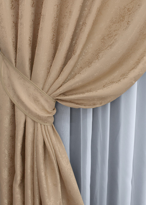 Комплект готовых штор VR-Textil Жаккард Мрамор Al1 № 438ш Темно бежевый 100х290 см 2 шт (31-152) Киев - изображение 12