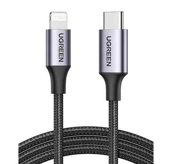 Кабель UGREEN US304 USB-C to Lightning M/M Cable Aluminum Shell Braided 1m (Black) (UGR-60759) Миколаїв