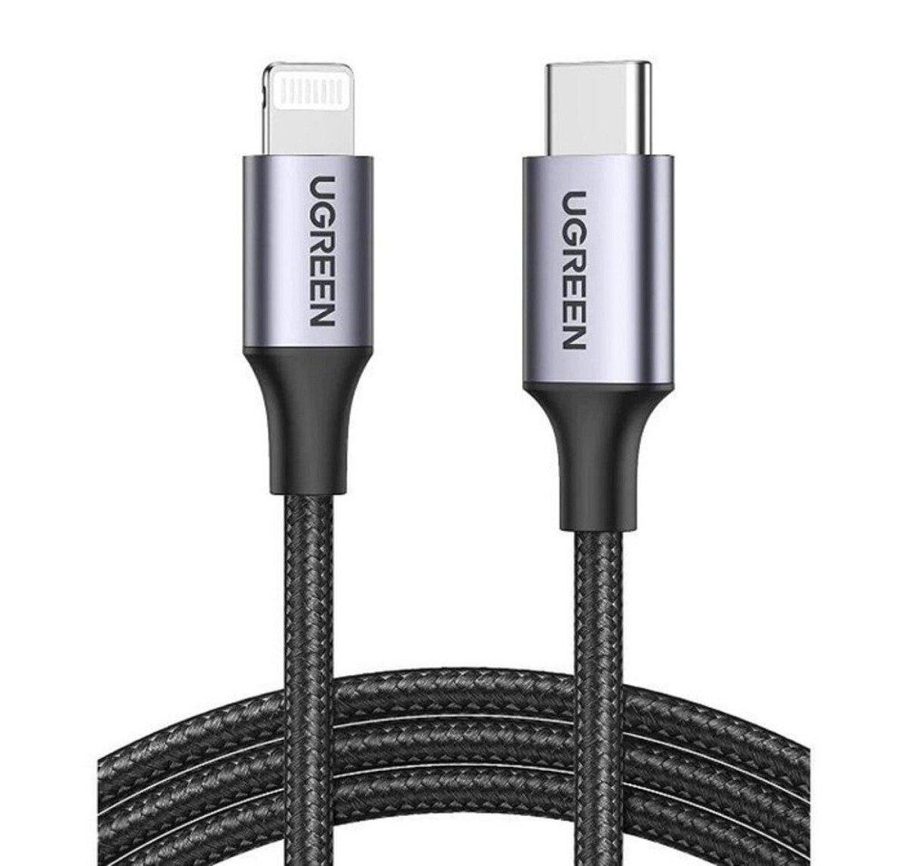 Кабель UGREEN US304 USB-C to Lightning M/M Cable Aluminum Shell Braided 1m (Black) (UGR-60759) Миколаїв - фото 1