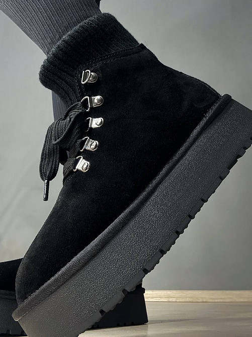 Уггі жіночі Hengji 007-1 замшеві шнурівка зі шкарпеткою чорні, 41, 25,5 см Київ - фото 6