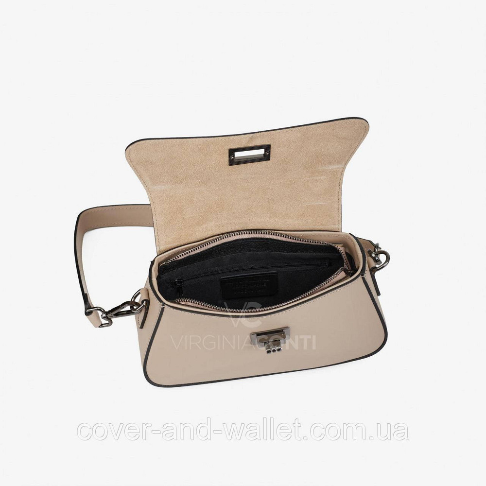 Пудрова жіноча сумочка з гладкої шкіри із клапаном на поворотному замку Virginia Conti Київ - фото 2