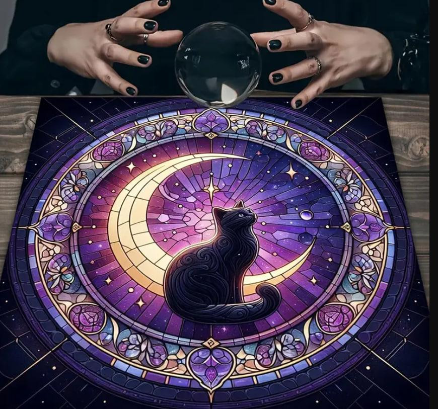 Алтарная скатерть для карт Таро и Рун. Скатерть для гадания 49*49 см. Скатерть с черным котом Киев - изображение 3