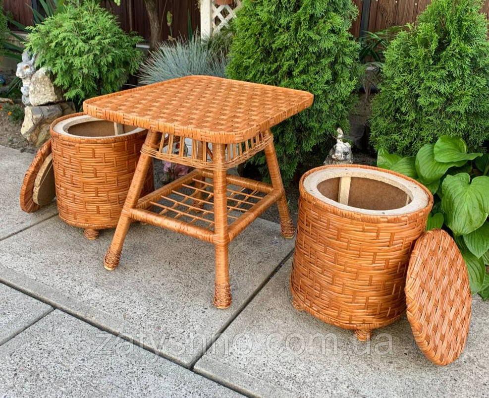 Плетені пуфи та стіл, комплект Київ - фото 2