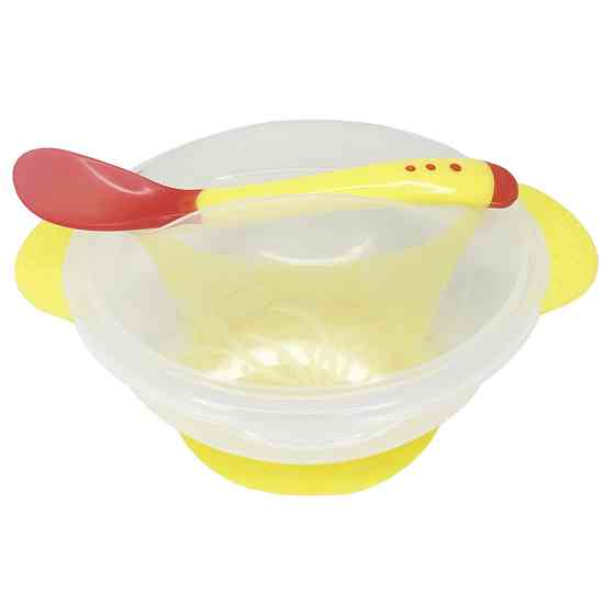 Тарілка на присосці прозора MGZ-0100(Yellow) з термоложкою та кришкою Вінниця