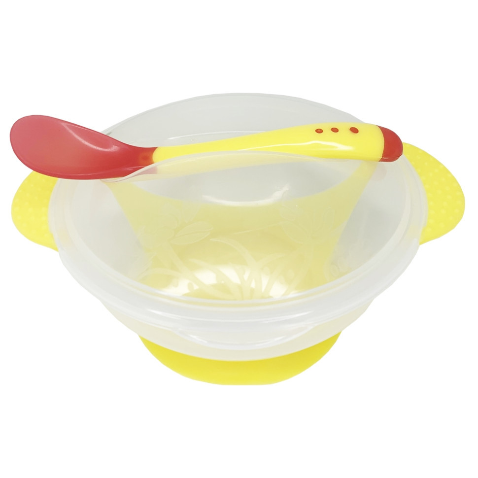 Тарелка на присоске прозрачная MGZ-0100(Yellow) с термоложкой и крышкой Винница - изображение 1