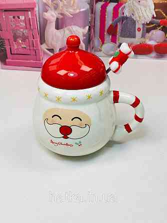 Кухоль з кришкою і ложкою керамічний новорічний Olens "Кенді-Санта" 400 мл 102-1062 Київ