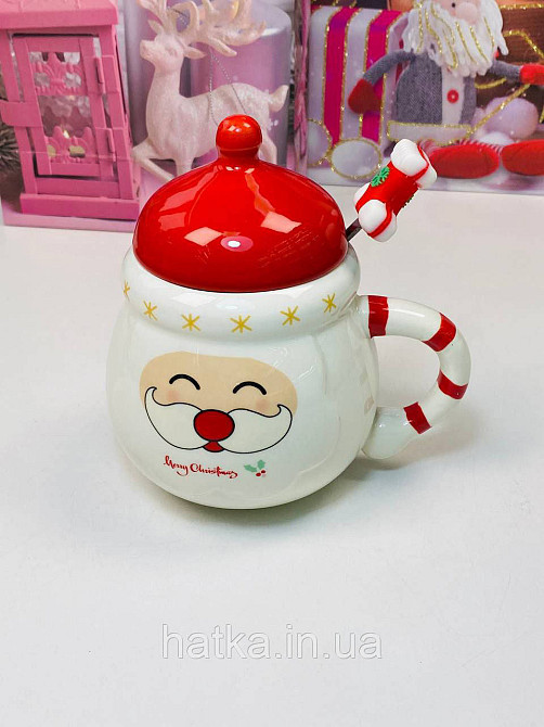 Кухоль з кришкою і ложкою керамічний новорічний Olens "Кенді-Санта" 400 мл 102-1062 Київ - фото 6