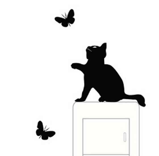Наклейка вінілова Кіт з метеликами 12 на 8 см чорний Київ