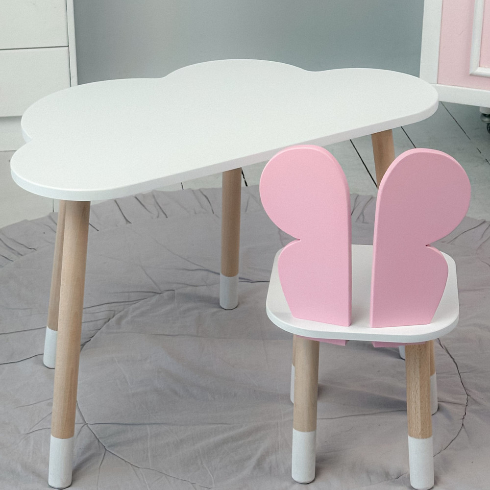 Дитячий столик хмара 46х70х40 і стілець метелик 26х26х26, стільчик та стіл для навчання та творчості, білий з рожевим Київ - фото 10