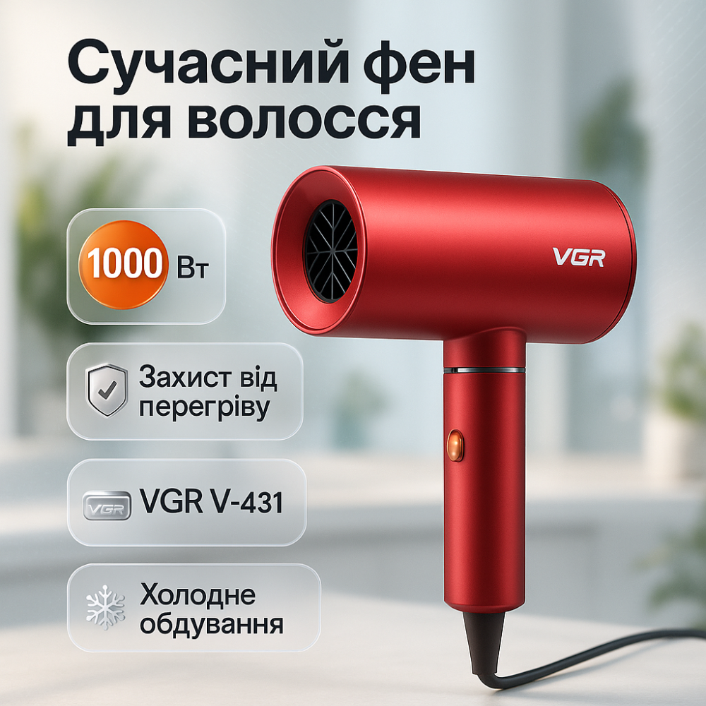 Женский мощный фен для укладки волос VGR V-431, Фен для волос с регулируемой температурой LC-11 Львов - изображение 19