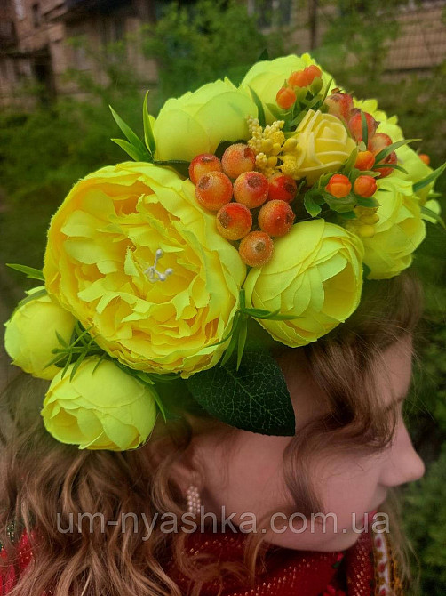 Ободок обруч з квітами "Піони великий жовтий" Кривий Ріг - фото 2