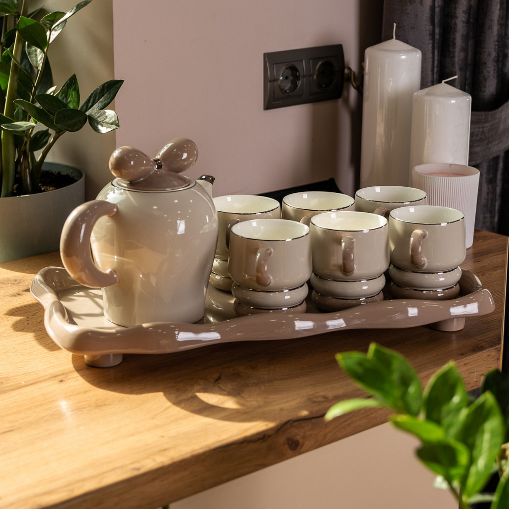 Чайний набір на 6 персон із порцелянаовою підставкою, сірий HP-15-28 Київ - фото 7