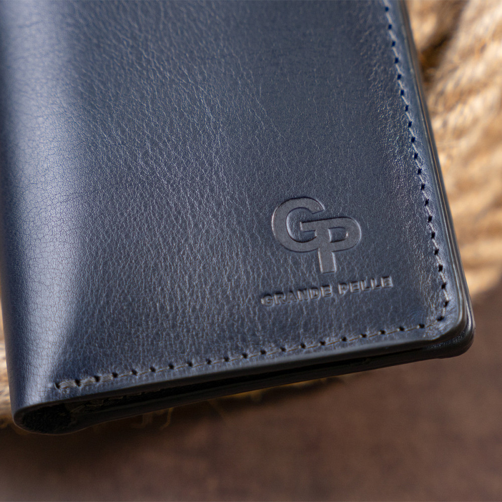 Вертикальне глянсове портмоне з накладною монетницьою GRANDE PELLE 11332 Синє Київ - фото 9