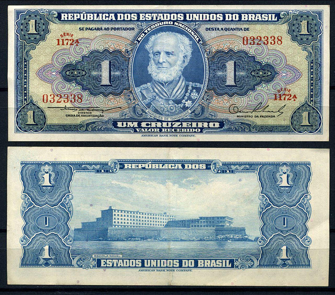 БРАЗИЛИЯ 1 крузейро 1954г. UNC! Полтава - изображение 1
